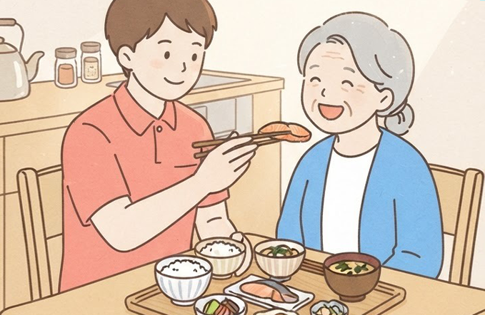 一緒にお食事をするスタッフ